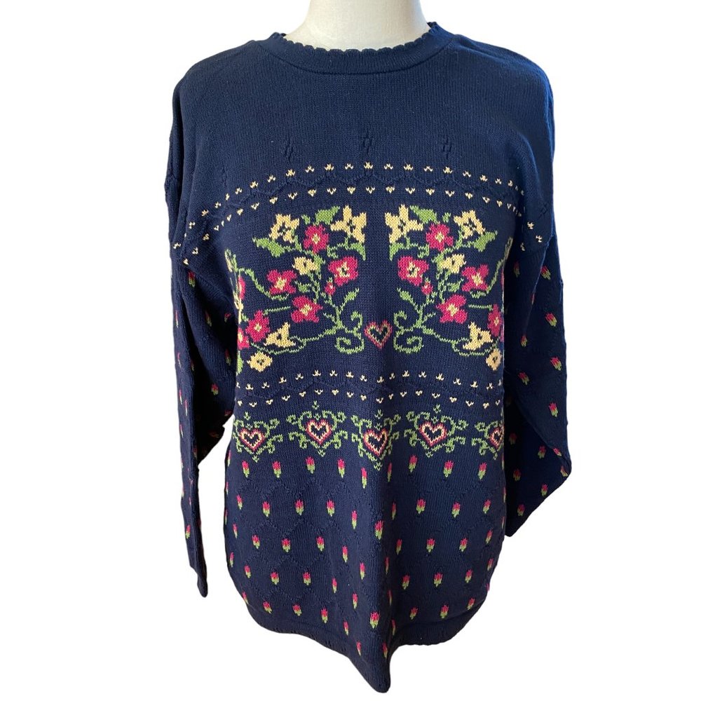 NWT Vintage 90s Northern Reflections Floral Heart Sweater Cottage Granny-M